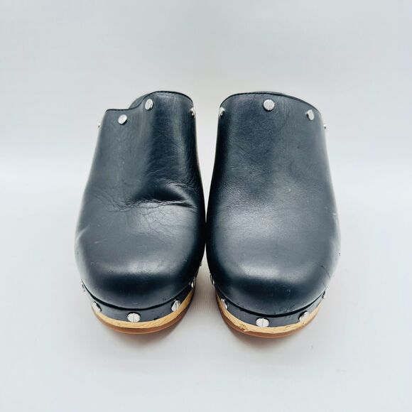 Rebecca Minkoff Shoes Womens 8.5 Black Leather Mules Studded Block Stacked Heel - Picture 9 of 13